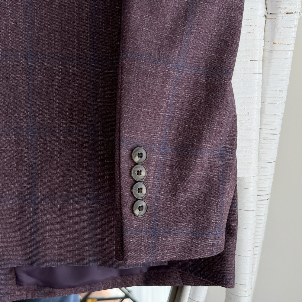 Jos A Bank Blazer Mens 46R Purple Plaid Wool Blend Sport Coat Dinner Jacket - Picture 7 of 13